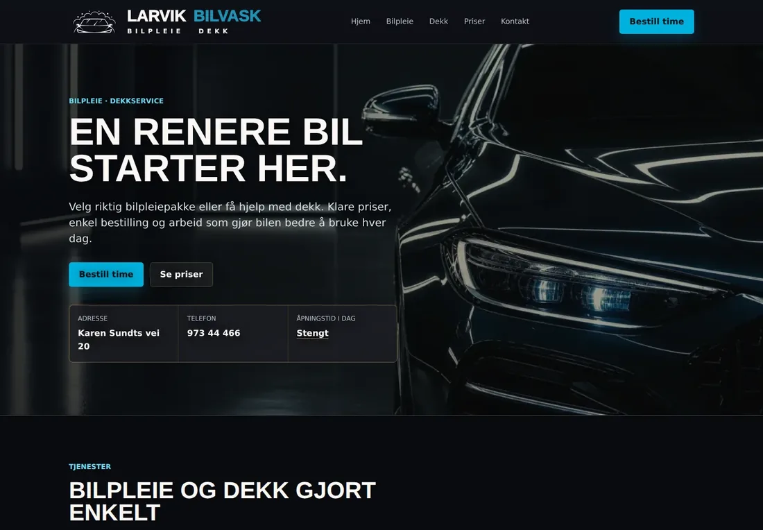 Skrivebordsvisning av larvikbilvask.no