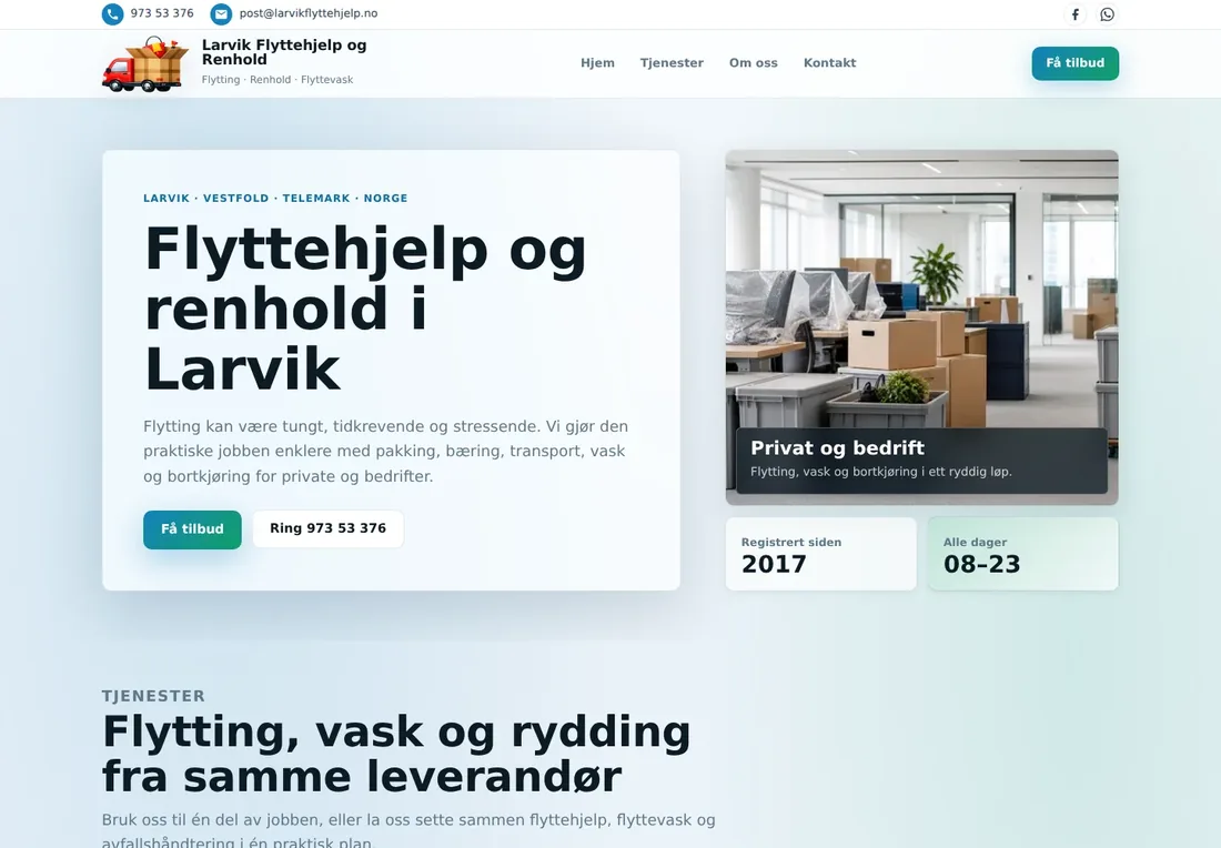 Skrivebordsvisning av larvikflyttehjelp.no
